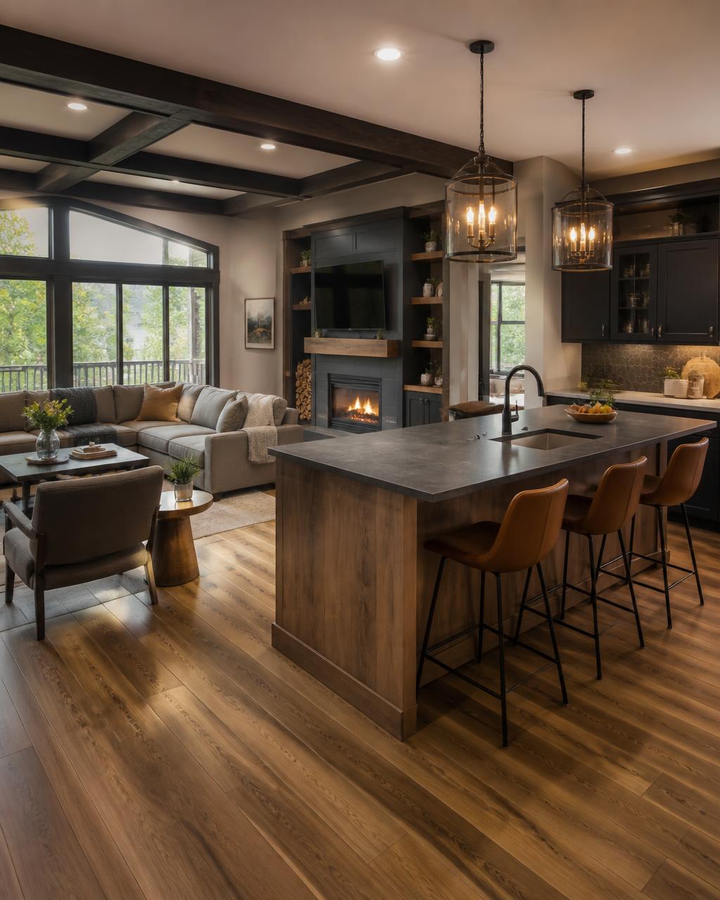 Modern kitchen and living room renovation by ZD Builders LLC